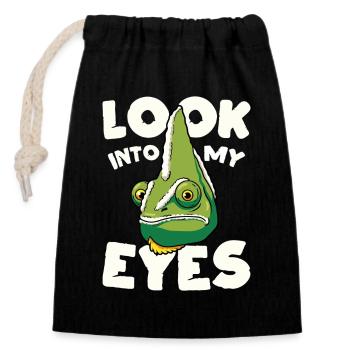 Regarde-moi dans les yeux, design caméléon drôle - Sac cadeau en coton avec cordon (14 x 20 cm) - noir - Devant