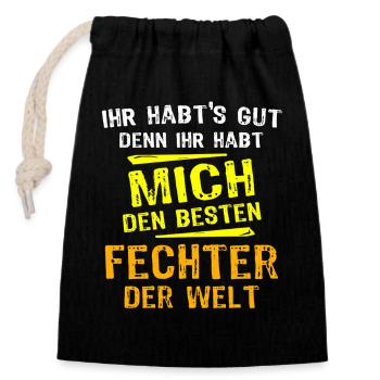 Fechter Geschenk - Verschließbarer Geschenkbeutel aus Baumwolle (14x20cm) - Schwarz - Vorne