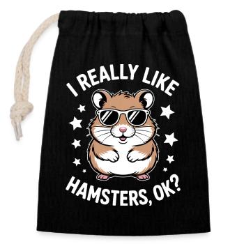 Hamster Sprüche Hamster Lustiges Hamster Geschenk  - Verschließbarer Geschenkbeutel aus Baumwolle (14x20cm) - Schwarz - Vorne