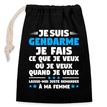 Humour Gendarme Couple Mari Gendarmerie - Sac cadeau en coton avec cordon (14 x 20 cm) - noir - Devant