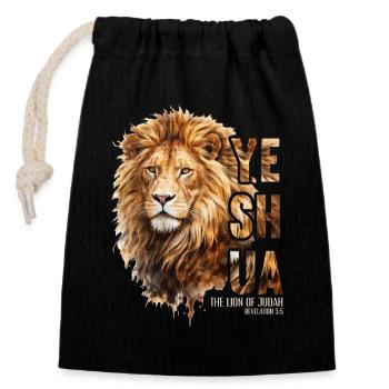 Lion de Juda Yeshua fils de Yahweh Christian - Sac cadeau en coton avec cordon (14 x 20 cm) - noir - Devant