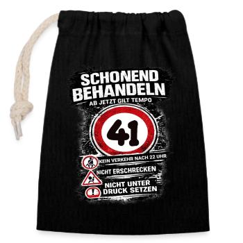 Traitez doucement Panneau de circulation 41 anniversaire - Sac cadeau en coton avec cordon (14 x 20 cm) - noir - Devant