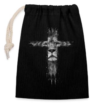 Lion de la tribu de Juda Jésus adore la foi chrétienne - Sac cadeau en coton avec cordon (14 x 20 cm) - noir - Devant