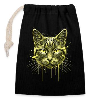 Katzen Portrait Gold Optik – Edles Katzen Gesicht - Verschließbarer Geschenkbeutel aus Baumwolle (14x20cm) - Schwarz - Vorne