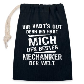 mechanic - Closable cotton gift bag (14x20cm) - navy - Front