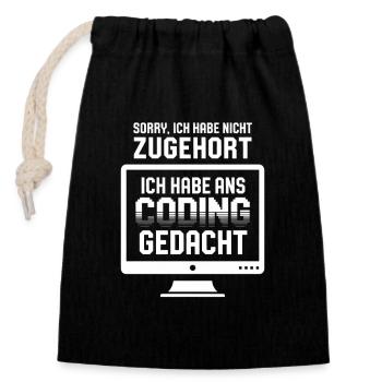Coding thought instead of listening - Closable cotton gift bag (14x20cm) - black - Front