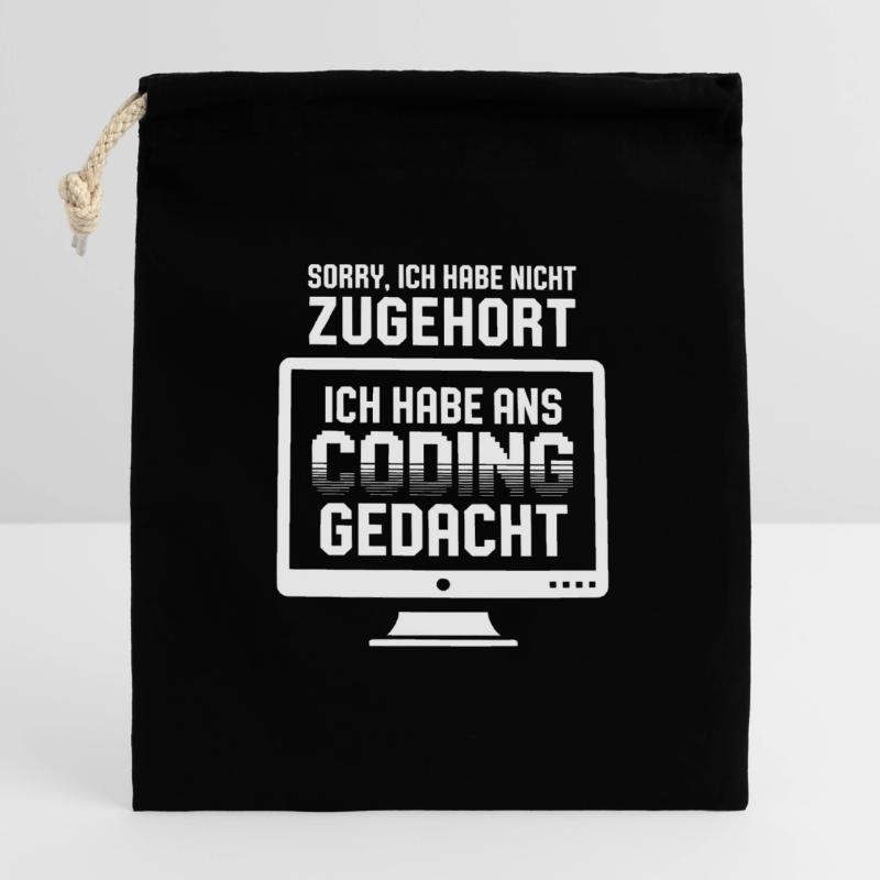 Coder la pensée au lieu d’écouter Sac cadeau en coton avec cordon (14 x 20 cm)