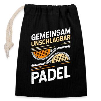 Padel Team GEMEINSAM UNSCHLAGBAR IM PADEL - Verschließbarer Geschenkbeutel aus Baumwolle (14x20cm) - Schwarz - Vorne