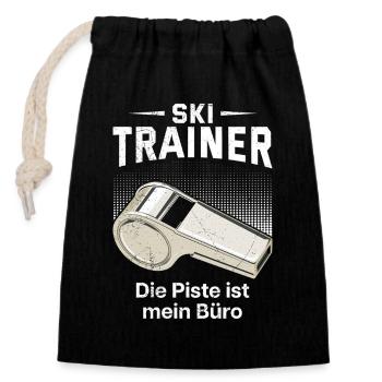 Skieurs SKI TRAINOR LA PISTE EST MON BUREAU - Sac cadeau en coton avec cordon (14 x 20 cm) - noir - Devant