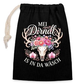 Mei Dirndl is in da Wäsch Trachtenshirt Damen - Verschließbarer Geschenkbeutel aus Baumwolle (14x20cm) - Schwarz - Vorne