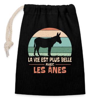 La Vie Est Plus Belle Avec Les Ânes Humour Animal - Sac cadeau en coton avec cordon (14 x 20 cm) - noir - Devant