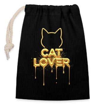 Cat Lover Gold Edition - Verschließbarer Geschenkbeutel aus Baumwolle (14x20cm) - Schwarz - Vorne