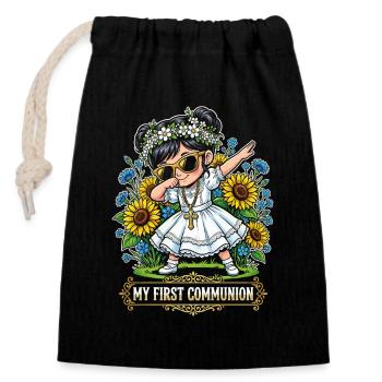 La danseuse de la fleur de la Première Communion - Sac cadeau en coton avec cordon (14 x 20 cm) - noir - Devant