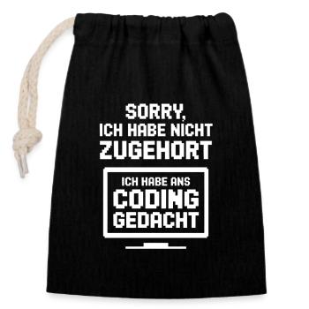 Coding Thought Humor Saying - Closable cotton gift bag (14x20cm) - black - Front