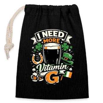 I Need More Vitamin G | Stout Bier | St Patrick - Verschließbarer Geschenkbeutel aus Baumwolle (14x20cm) - Schwarz - Vorne