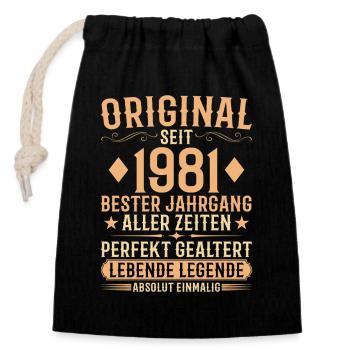Original Jahrgang 1981 Baujahr Geburtstag - Verschließbarer Geschenkbeutel aus Baumwolle (14x20cm) - Schwarz - Vorne