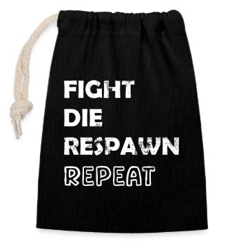 Fight Die Respawn Repeat Gaming Motif - Closable cotton gift bag (14x20cm) - black - Front
