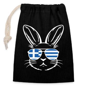 Griechische Oster-griechische Flagge Osterhase - Verschließbarer Geschenkbeutel aus Baumwolle (14x20cm) - Schwarz - Vorne