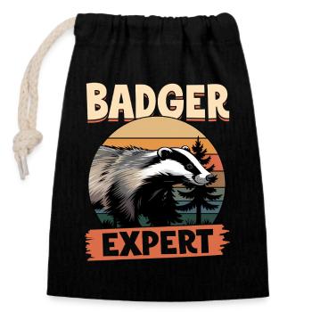Funny Animal Badger - Closable cotton gift bag (14x20cm) - black - Front