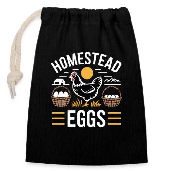 Homestead Eggs Hühnerhalter Huhn - Verschließbarer Geschenkbeutel aus Baumwolle (14x20cm) - Schwarz - Vorne