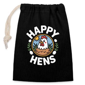 Happy Hens Hühnerhalter Huhn - Verschließbarer Geschenkbeutel aus Baumwolle (14x20cm) - Schwarz - Vorne