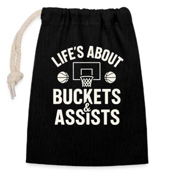Basketball Life's About Buckets And Assists Baller - Closable cotton gift bag (14x20cm) - black - Front