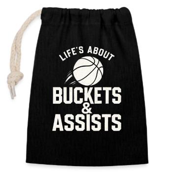 Basketball Life's About Buckets And Assists Baller - Closable cotton gift bag (14x20cm) - black - Front