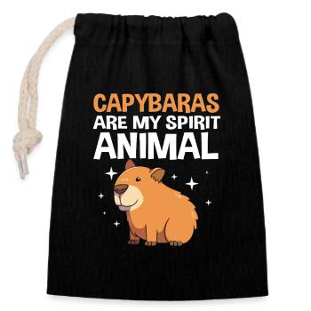 Capybara Capibara - Verschließbarer Geschenkbeutel aus Baumwolle (14x20cm) - Schwarz - Vorne