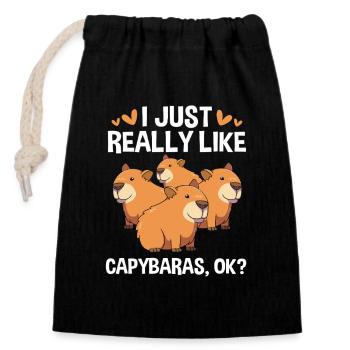 Capibara Capybara - Verschließbarer Geschenkbeutel aus Baumwolle (14x20cm) - Schwarz - Vorne