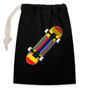 Skateboard Pixel Grafik - Verschließbarer Geschenkbeutel aus Baumwolle (14x20cm) - Schwarz - Vorne