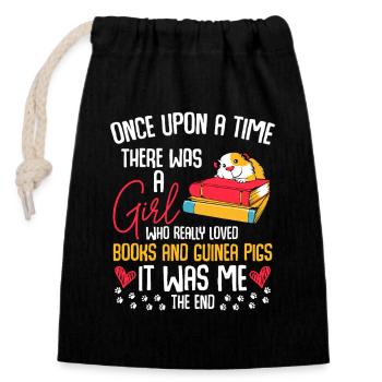Bookish Girl and Guinea Pig Love - Closable cotton gift bag (14x20cm) - black - Front