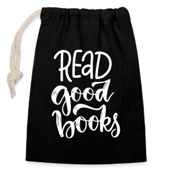 Read Good Books: Hand-Lettered Quote - Closable cotton gift bag (14x20cm) - black - Front