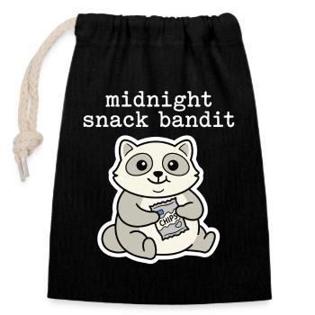 Raccoon with Chips Snack Comic Motif - Closable cotton gift bag (14x20cm) - black - Front
