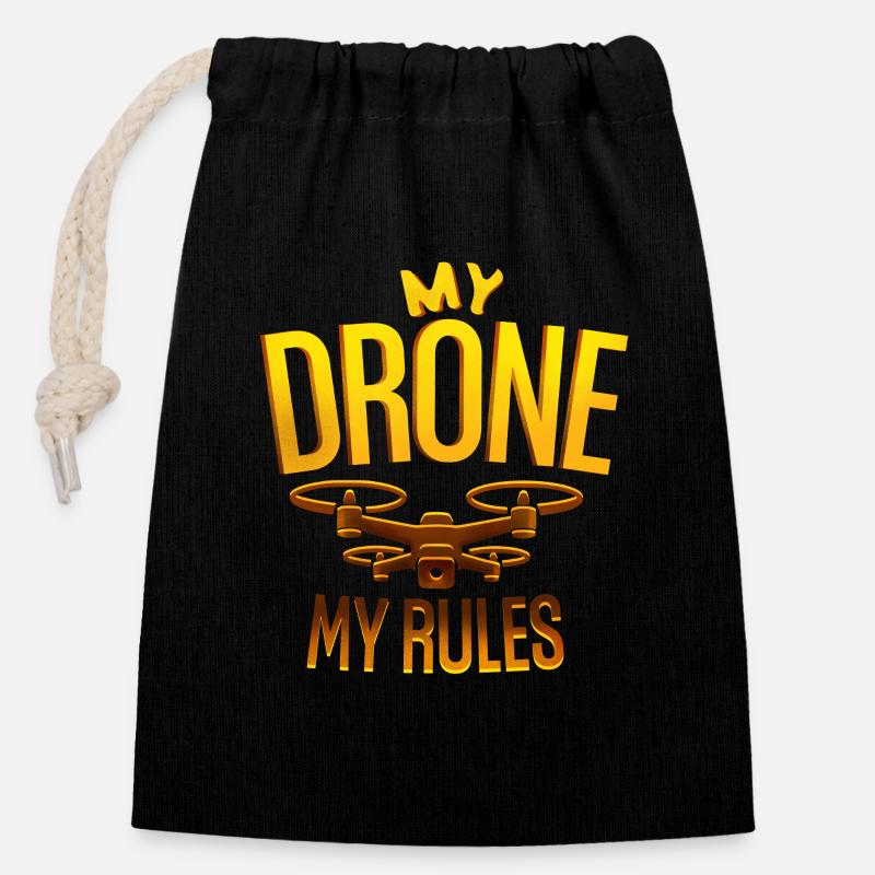 Drone, mes règles drone pilote - Sac cadeau en coton avec cordon (14 x 20 cm) - noir