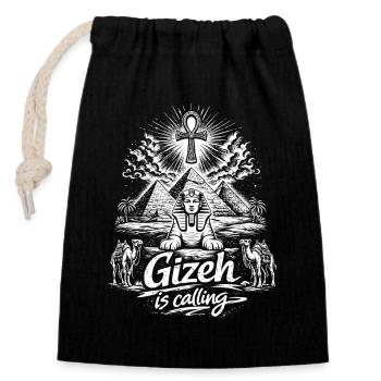 Giza is calling Egypt Pyramids Trip - Closable cotton gift bag (14x20cm) - black - Front