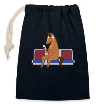 Horse with headphones in subway - Closable cotton gift bag (14x20cm) - navy - Front