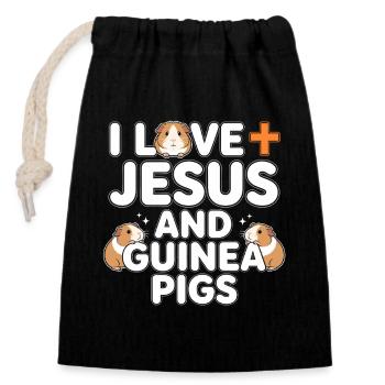 I Love Jesus and Guinea Pigs - Closable cotton gift bag (14x20cm) - black - Front