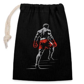 Boxer mit Boxhandschuhen - Verschließbarer Geschenkbeutel aus Baumwolle (14x20cm) - Schwarz - Vorne