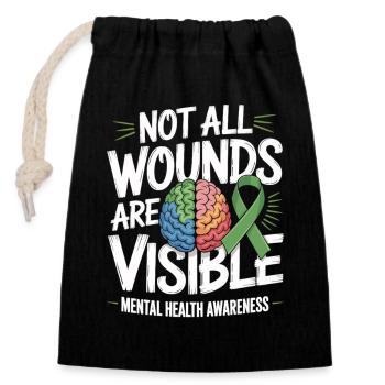 Toutes les blessures ne sont pas visibles – santé mentale - Sac cadeau en coton avec cordon (14 x 20 cm) - noir - Devant