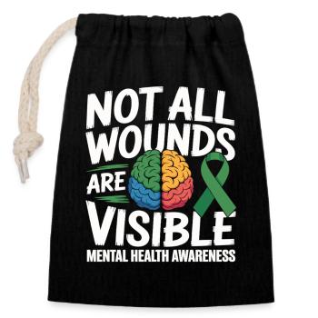 Toutes les blessures ne sont pas visibles – santé mentale - Sac cadeau en coton avec cordon (14 x 20 cm) - noir - Devant
