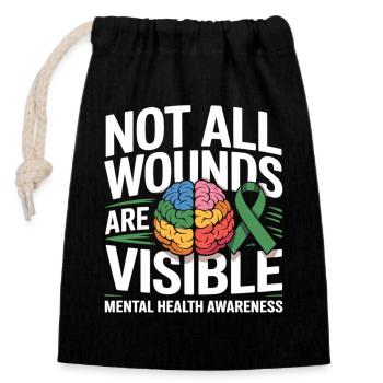 Toutes les blessures ne sont pas visibles – santé mentale - Sac cadeau en coton avec cordon (14 x 20 cm) - noir - Devant