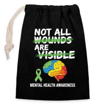 Toutes les blessures ne sont pas visibles – santé mentale - Sac cadeau en coton avec cordon (14 x 20 cm) - noir - Devant