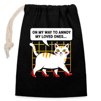 High-Heel Cat: Cheeky and Charming - Closable cotton gift bag (14x20cm) - black - Front