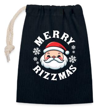 Merry Rizzmas Santa Claus Funny Youth Word - Closable cotton gift bag (14x20cm) - navy - Front