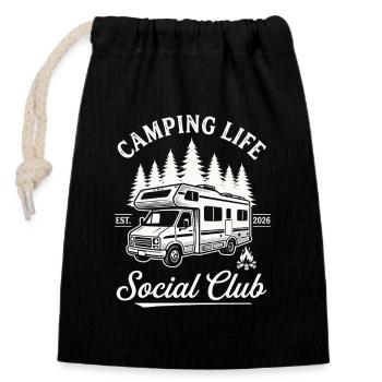Camping Leben Design für Wohnmobil Fans - Verschließbarer Geschenkbeutel aus Baumwolle (14x20cm) - Schwarz - Vorne