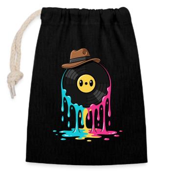 Disque vinyle Vinyle rétro - Sac cadeau en coton avec cordon (14 x 20 cm) - noir - Devant