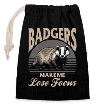 Funny Animal Badger - Closable cotton gift bag (14x20cm) - black - Front