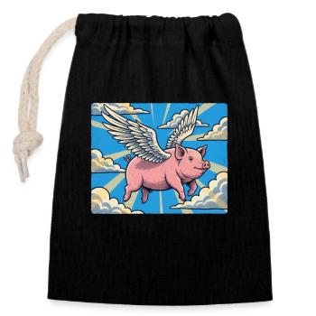 Vol des cochons dans le faisceau de nuages - Sac cadeau en coton avec cordon (14 x 20 cm) - noir - Devant