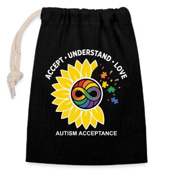 Autism Acceptance Sunflower Icon - Closable cotton gift bag (14x20cm) - black - Front
