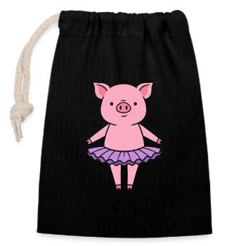 Petit cochon mignon en tutu - Sac cadeau en coton avec cordon (14 x 20 cm) - noir - Devant
